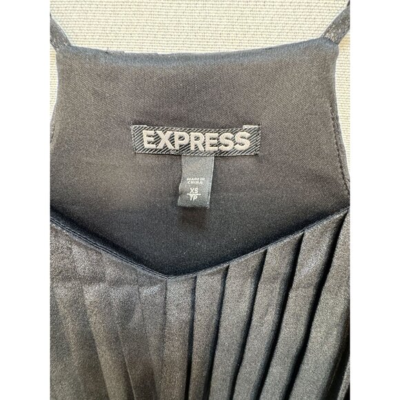 Express Womens Metallic Accordion Cami Tank Top Size XS Black Pleated Chic Party - Picture 2 of 8